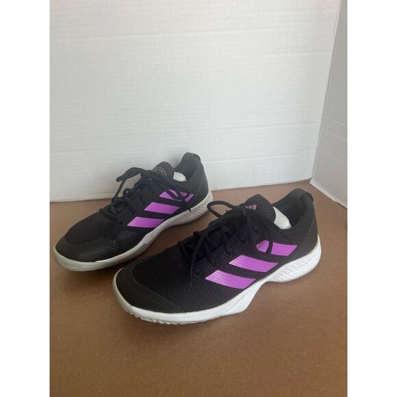 Adidas Black with Pink Stripes Court Control Flash Tennis Sneaker Shoes Sz 10 - Picture 1 of 11